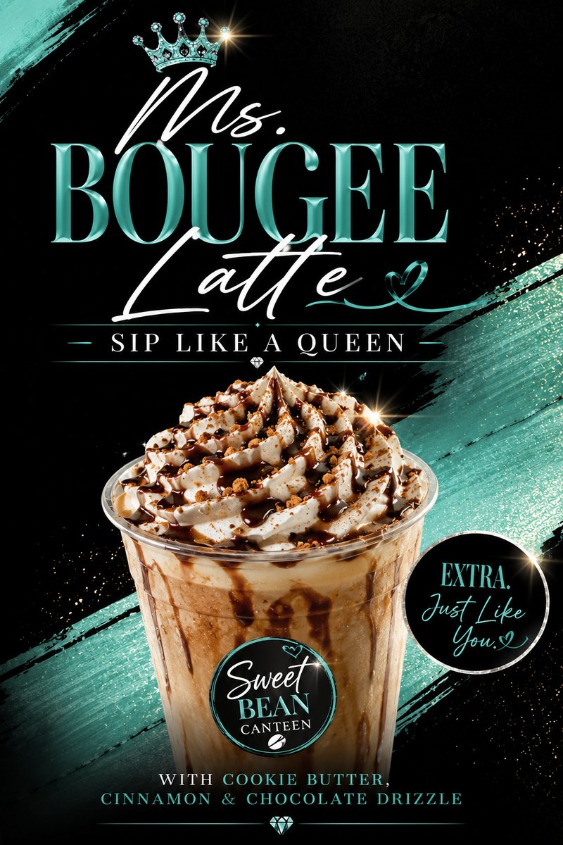 Ms. Bougee Latte with cookie butter, cinnamon and chocolate drizzle